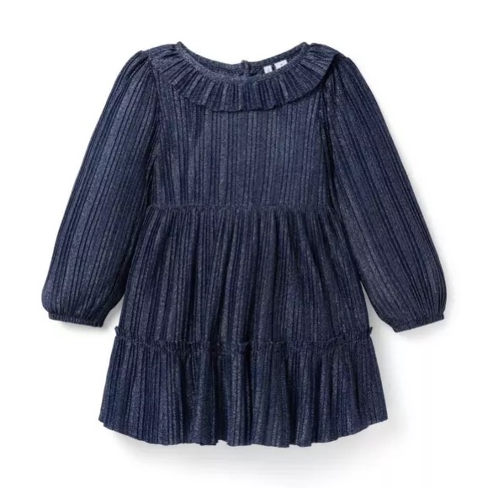 Janie and Jack navy blue pleated shimmer metallic Dress
